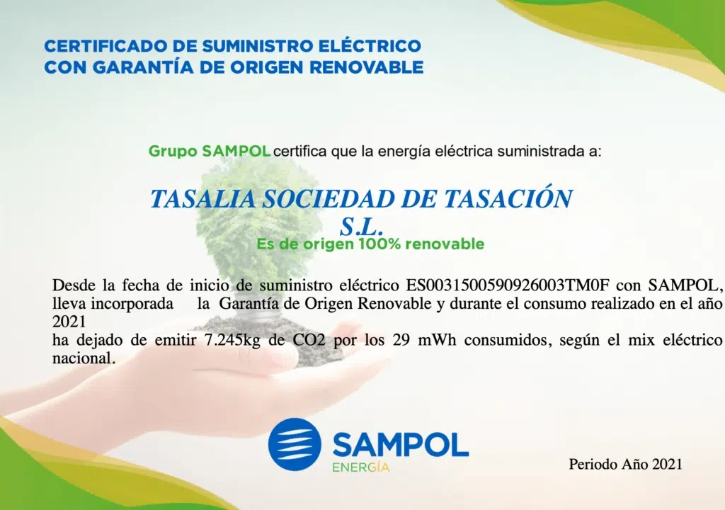 En Tasalia consumimos energía 100 % renovable.