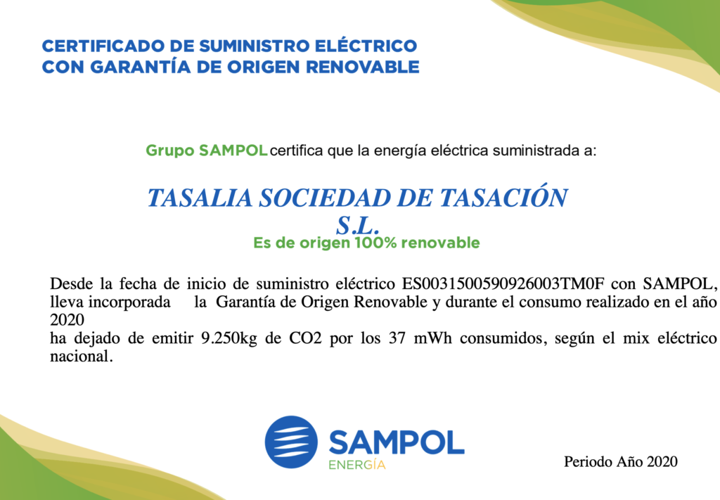 Certificado energía verde en el suministro eléctrico